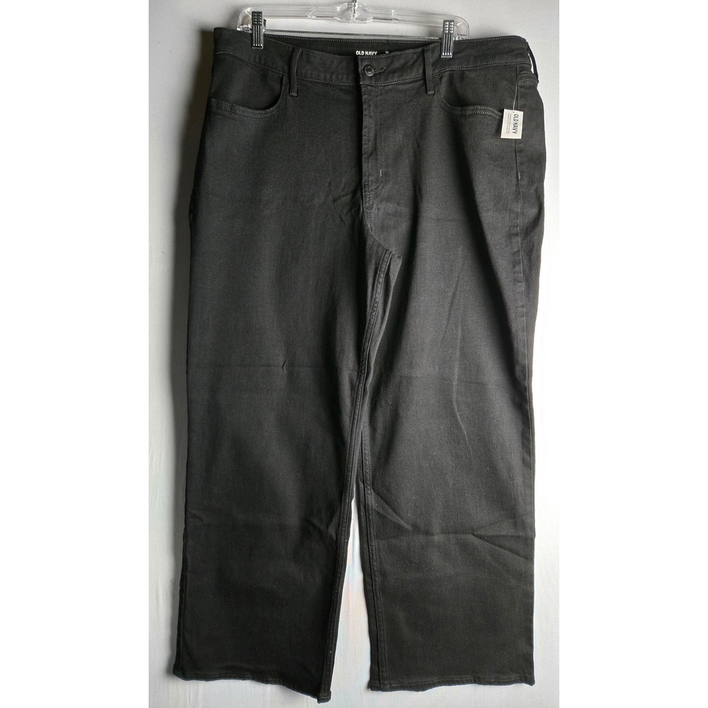 Old Navy Wow Wide Leg Jeans Womens 18 Short Black High Rise Denim Pants NEW